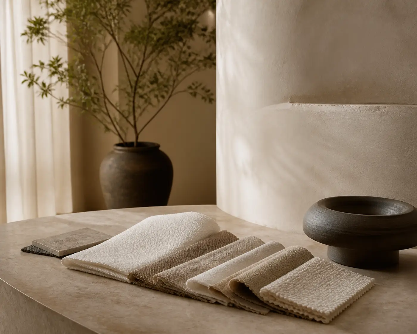Vooka material swatches arranged in a quiet consultation setting